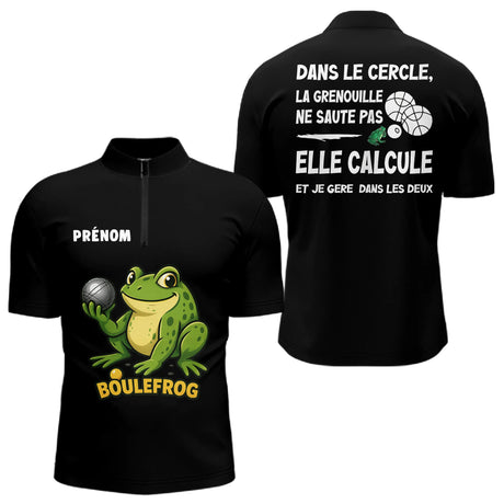 Polo Pétanque Homme Femme Boulefrog - Humour Grenouille Noir - Polo Zippé Homme
