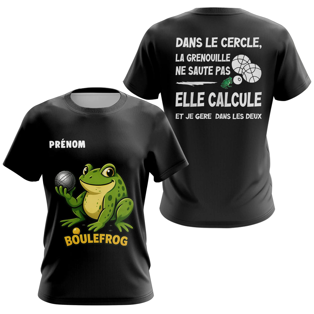 Polo Pétanque Homme Femme Boulefrog - Humour Grenouille Noir - T-Shirt Femme