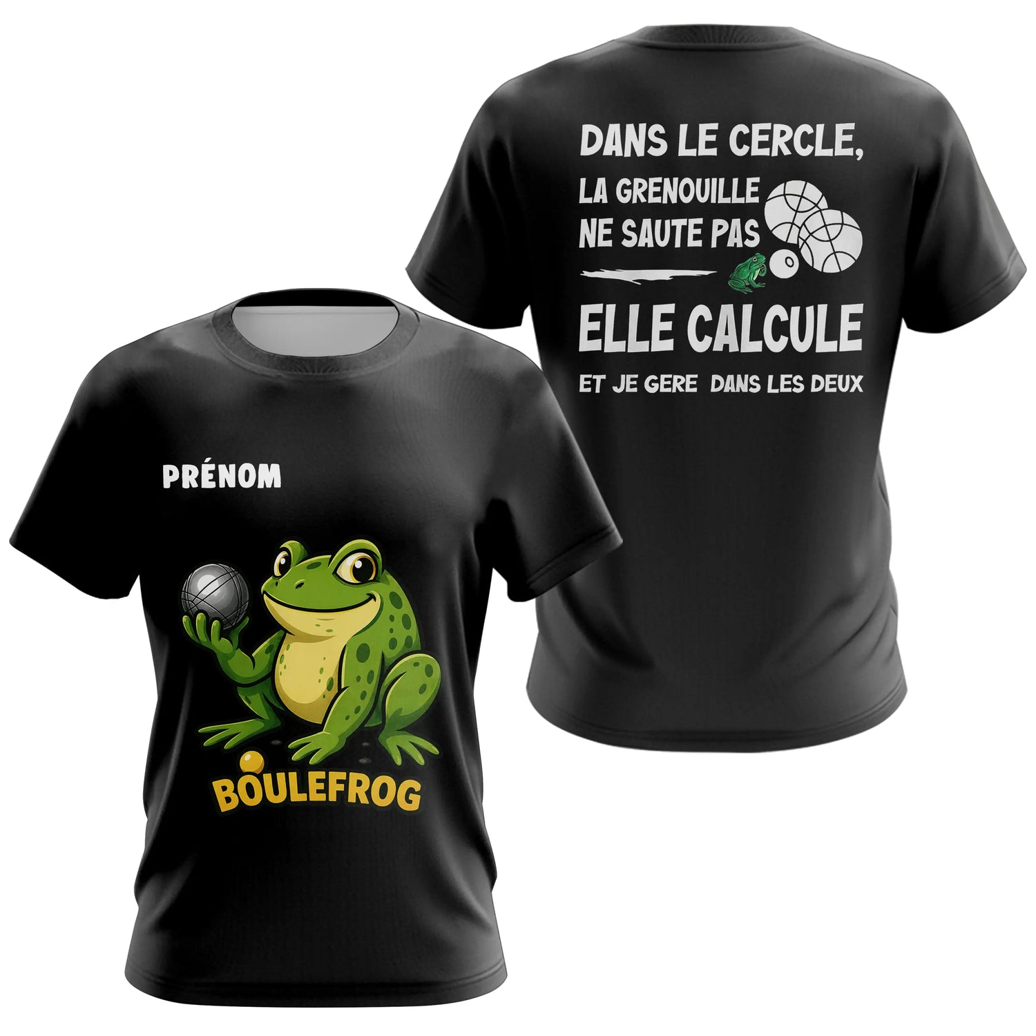 Polo Pétanque Homme Femme Boulefrog - Humour Grenouille Noir - T-Shirt Femme
