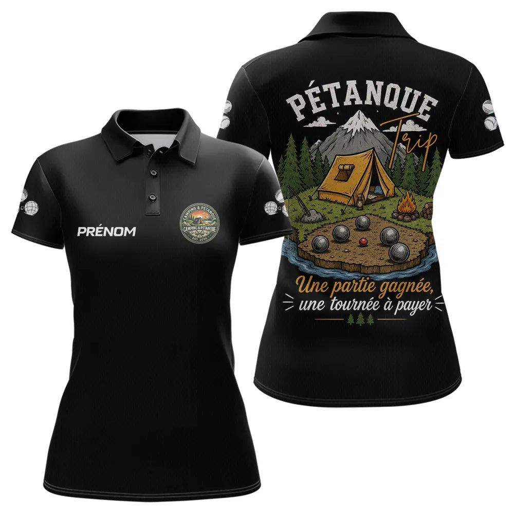 Polo Pétanque Homme Femme – Boules Esprit Camping Noir - Polo Femme