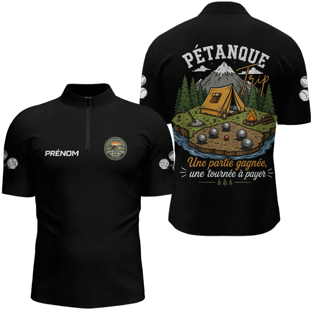 Polo Pétanque Homme Femme – Boules Esprit Camping Noir - Polo Zippé Homme