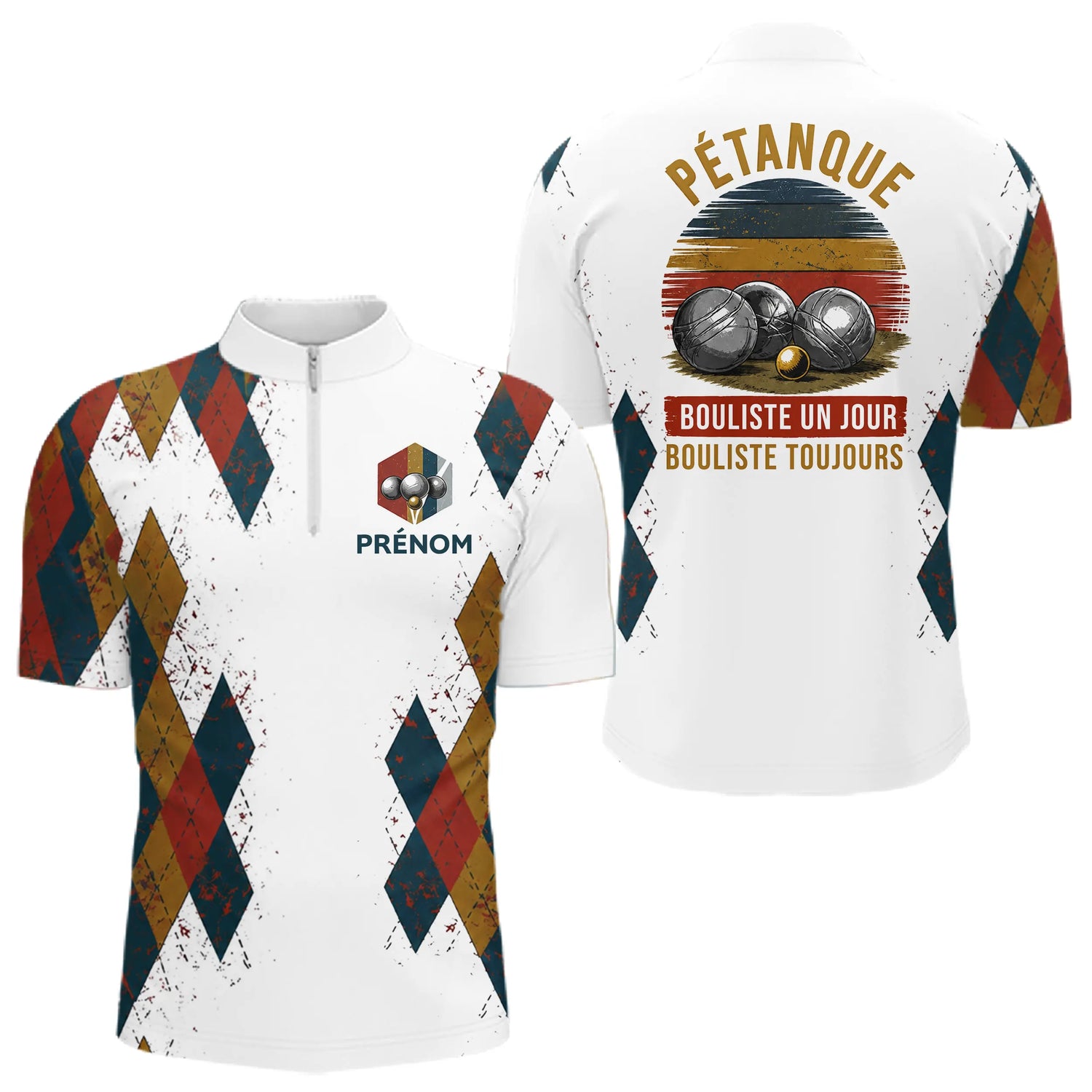 Polo Pétanque Homme Femme Cochonnet - Bouliste Toujours - Polo Zippé Homme