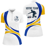Polo Pétanque Homme Femme – Design Boules Bleu Jaune - Polo Zippé Femme