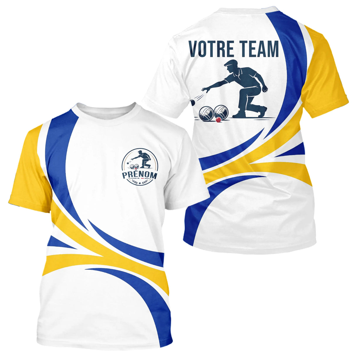 Polo Pétanque Homme Femme – Design Boules Bleu Jaune - T-Shirt Homme