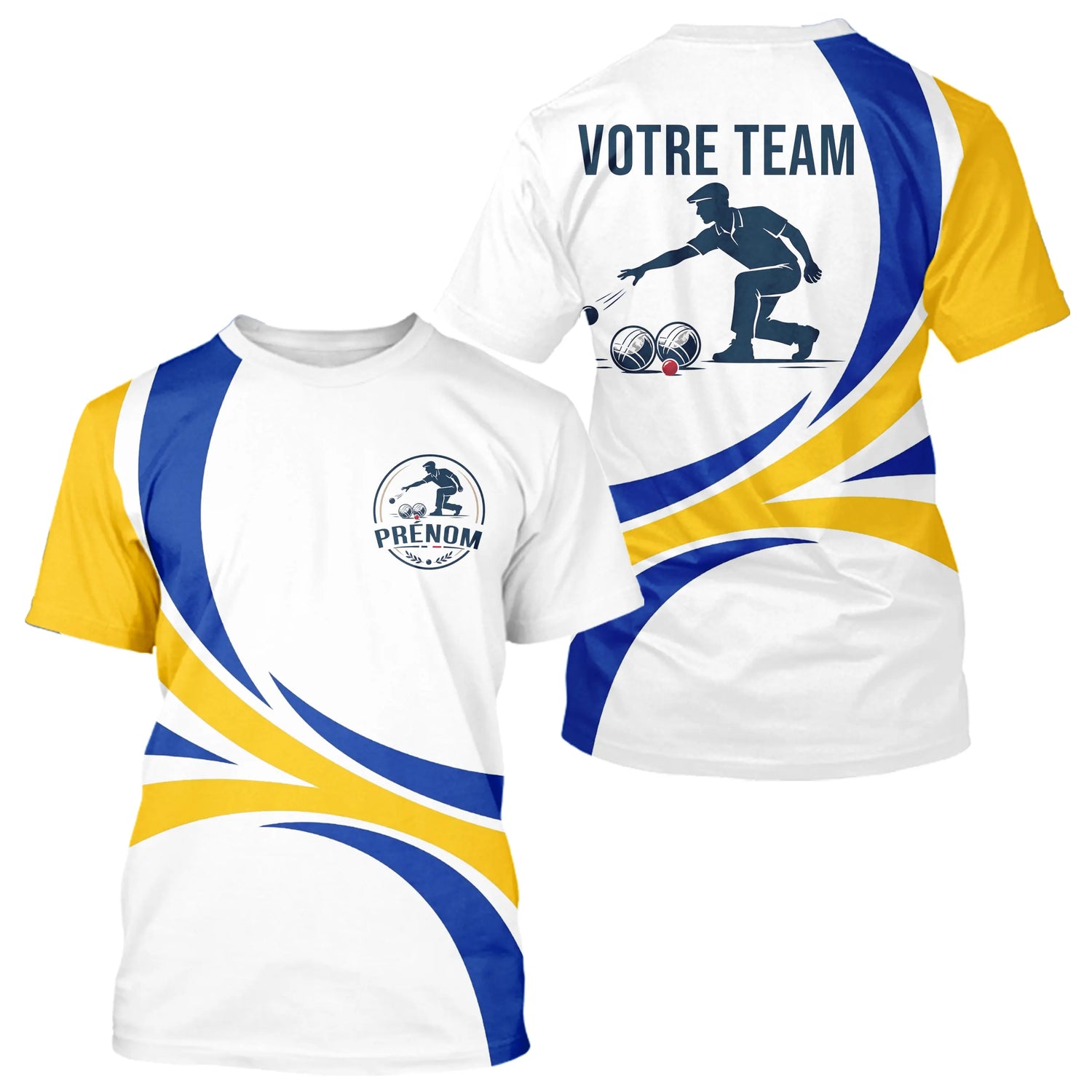 Polo Pétanque Homme Femme – Design Boules Bleu Jaune - T-Shirt Homme