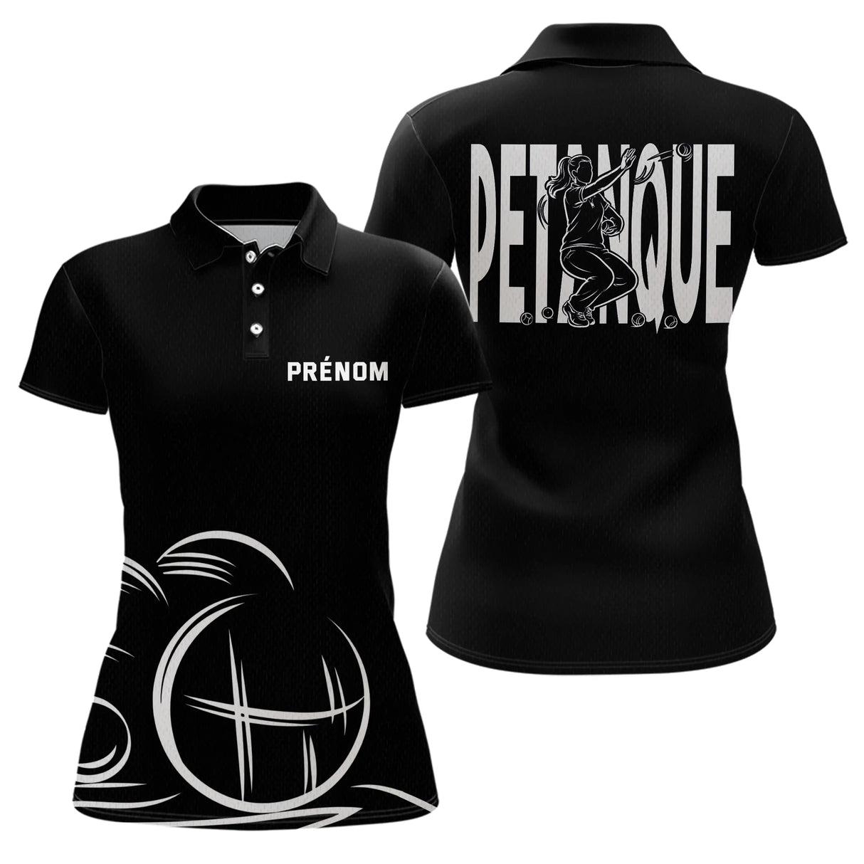 Polo Pétanque Homme Femme Noir - Personnalisé Prénom - Polo Femme