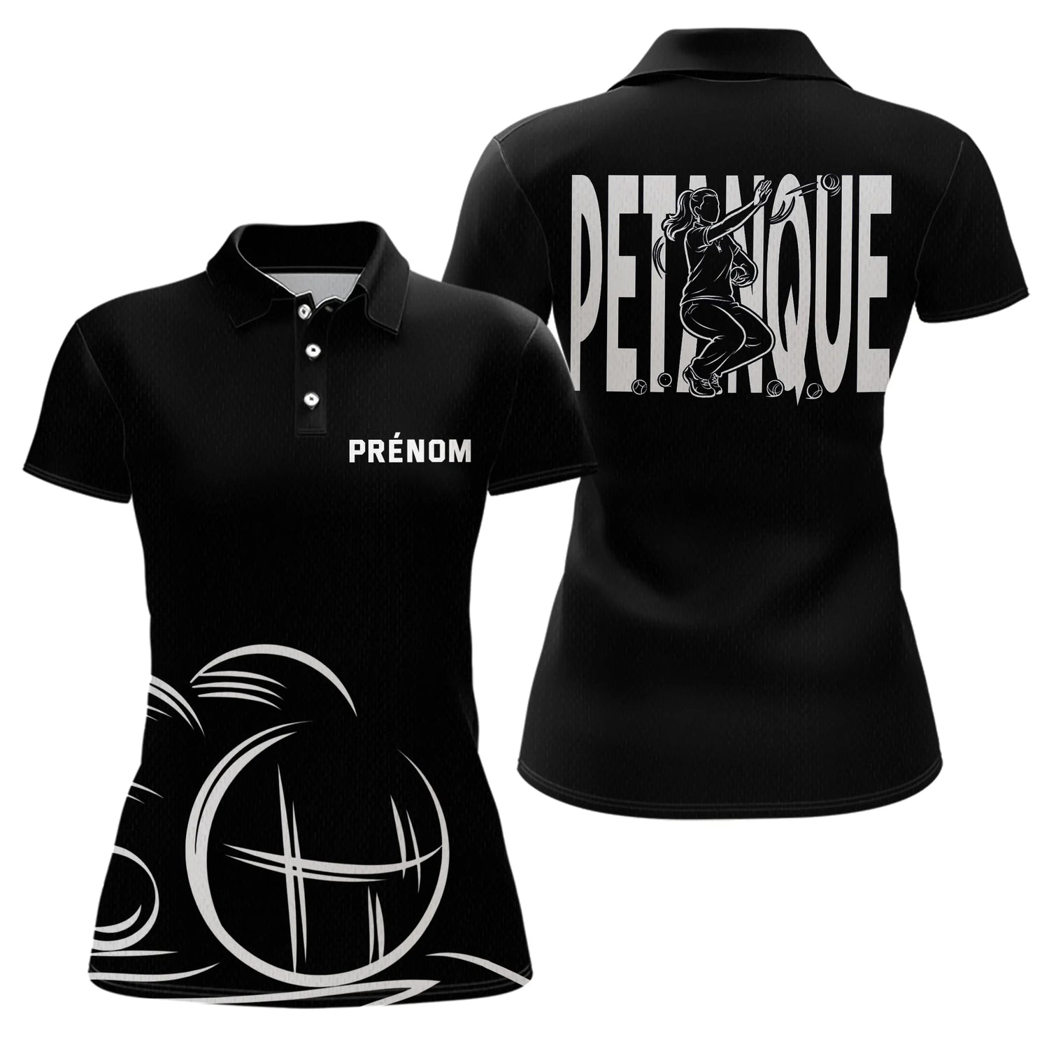 Polo Pétanque Homme Femme Noir - Personnalisé Prénom - Polo Femme