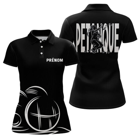 Polo Pétanque Homme Femme Noir - Personnalisé Prénom - Polo Femme