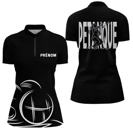 Polo Pétanque Homme Femme Noir - Personnalisé Prénom - Polo Zippé Femme