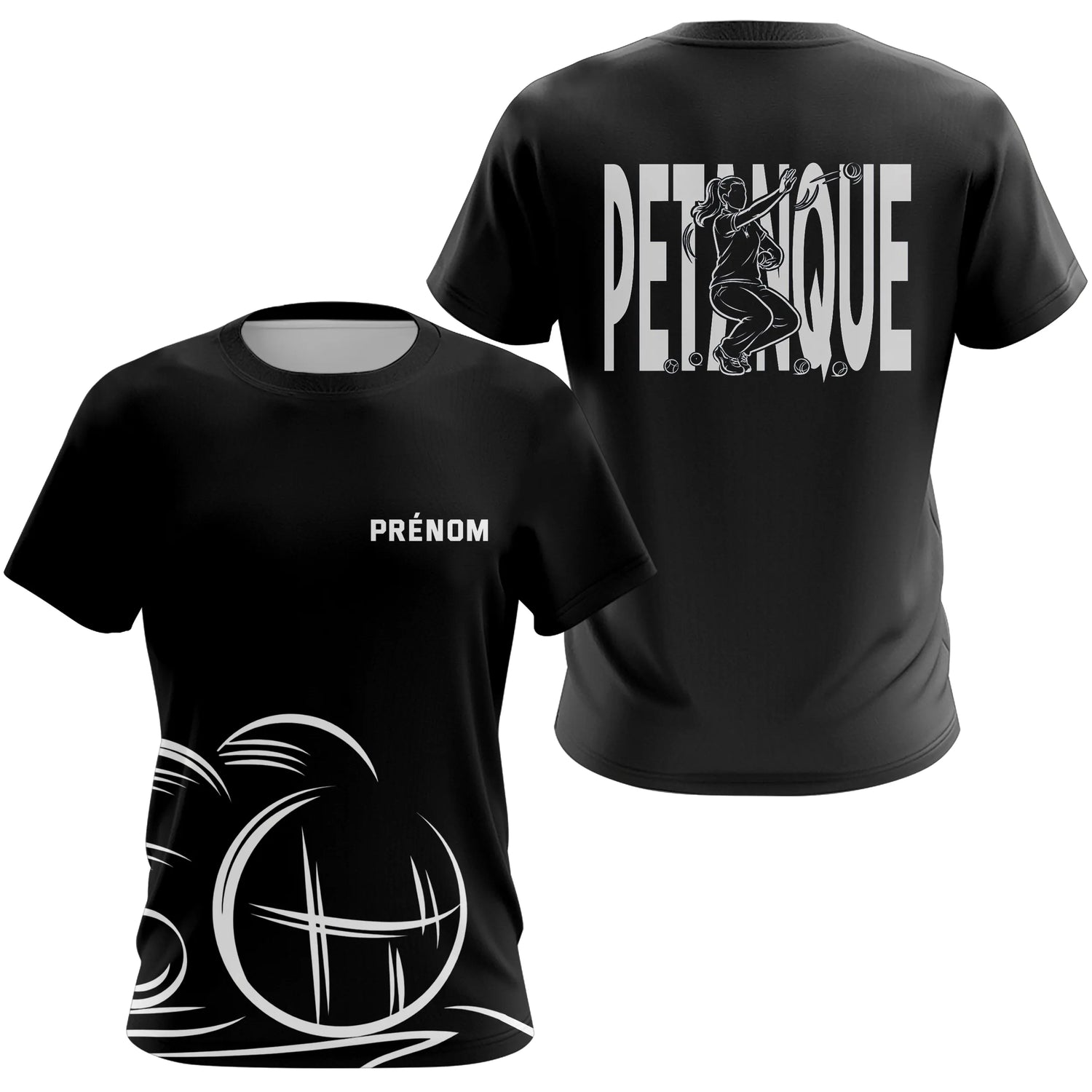 Polo Pétanque Homme Femme Noir - Personnalisé Prénom - T-Shirt Femme