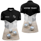 Polo Pétanque Homme Femme Noir – Design Boules & Sable - Polo Zippé Femme