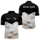 Polo Pétanque Homme Femme Noir – Design Boules & Sable - Polo Zippé Homme