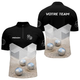 Polo Pétanque Homme Femme Noir – Design Boules & Sable - Polo Zippé Homme