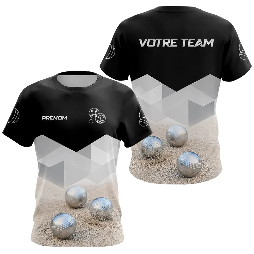 Polo Pétanque Homme Femme Noir – Design Boules & Sable - T-Shirt Femme
