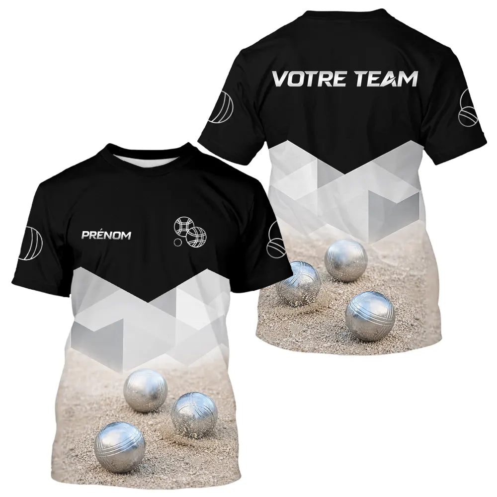 Polo Pétanque Homme Femme Noir – Design Boules & Sable - T-Shirt Homme