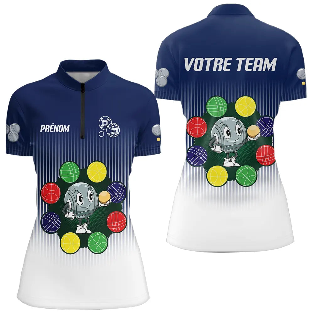 Polo Pétanque Homme Femme – Robot Boules Colorées - Polo Zippé Femme