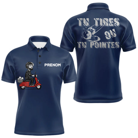 Polo Pétanque Homme Personnalisé Bleu Marine - Tu Tires ou Tu Pointes - Polo Homme