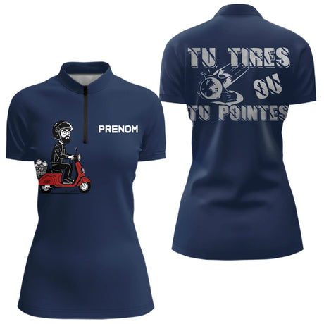 Polo Pétanque Homme Personnalisé Bleu Marine - Tu Tires ou Tu Pointes - Polo Zippé Femme