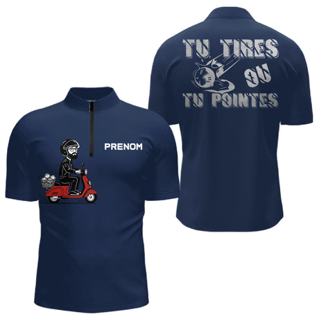 Polo Pétanque Homme Personnalisé Bleu Marine - Tu Tires ou Tu Pointes - Polo Zippé Homme