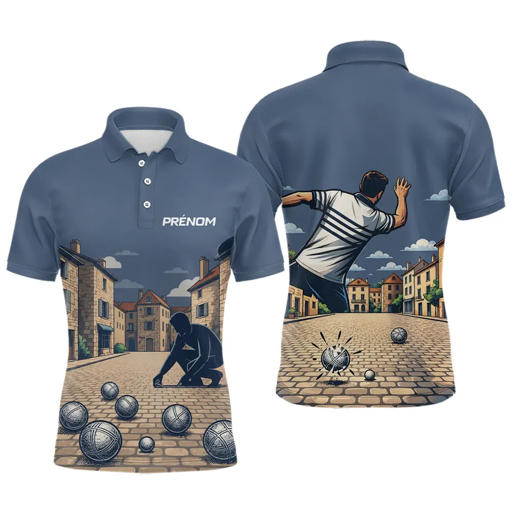 Polo Pétanque Homme Personnalisable - Bleu Gris - Polo Homme