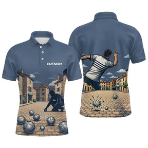 Polo Pétanque Homme Personnalisable - Bleu Gris - Polo Homme
