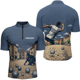 Polo Pétanque Homme Personnalisable - Bleu Gris - Polo Zippé Homme