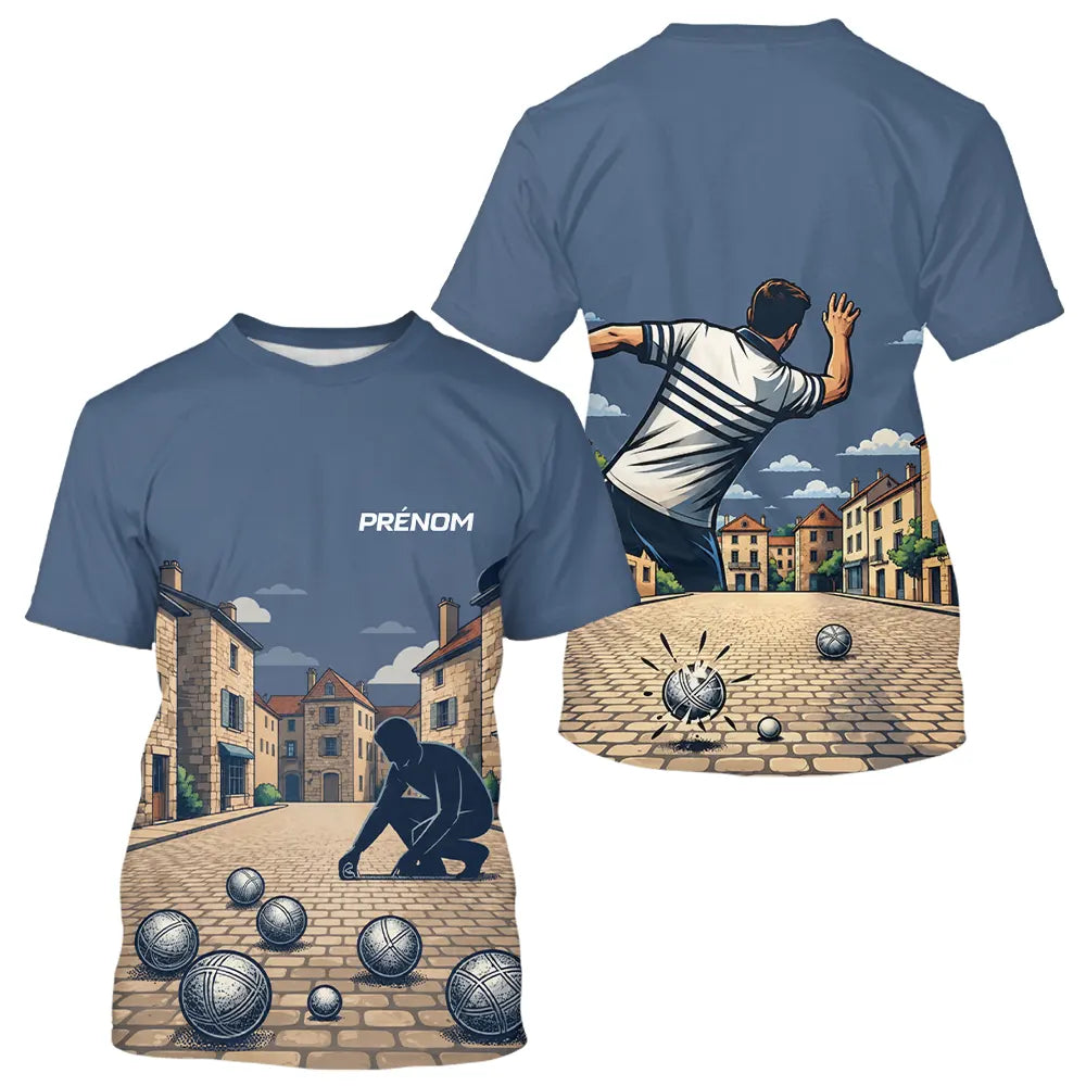 Polo Pétanque Homme Personnalisable - Bleu Gris - T-Shirt Homme
