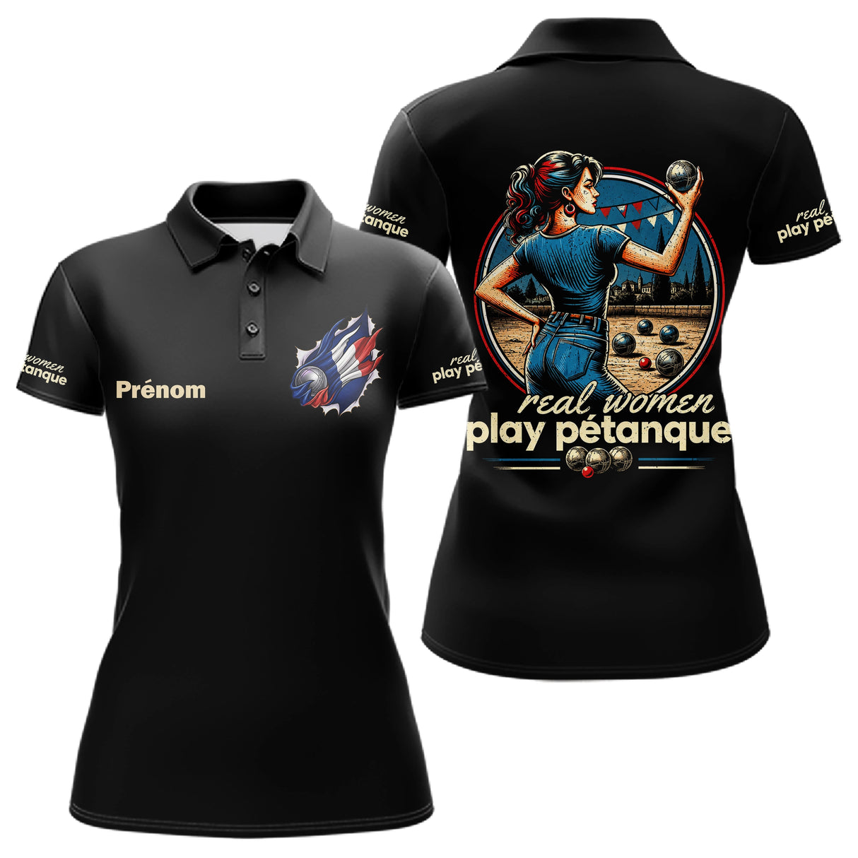 Polo Pétanque Humour - Homme Femme Noir Personnalisé - Polo Femme