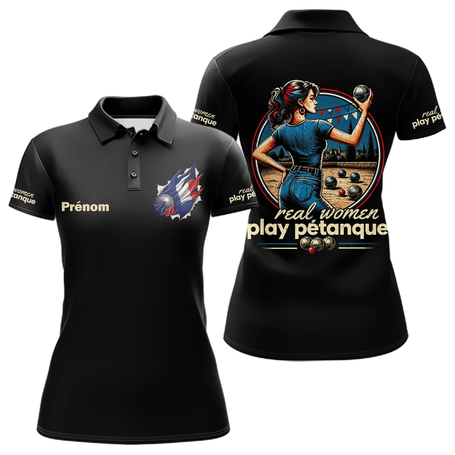Polo Pétanque Humour - Homme Femme Noir Personnalisé - Polo Femme