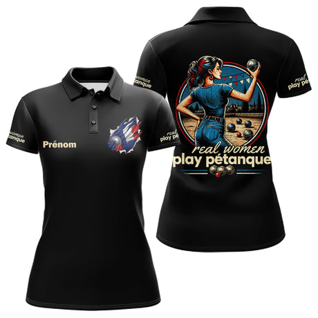 Polo Pétanque Humour - Homme Femme Noir Personnalisé - Polo Femme