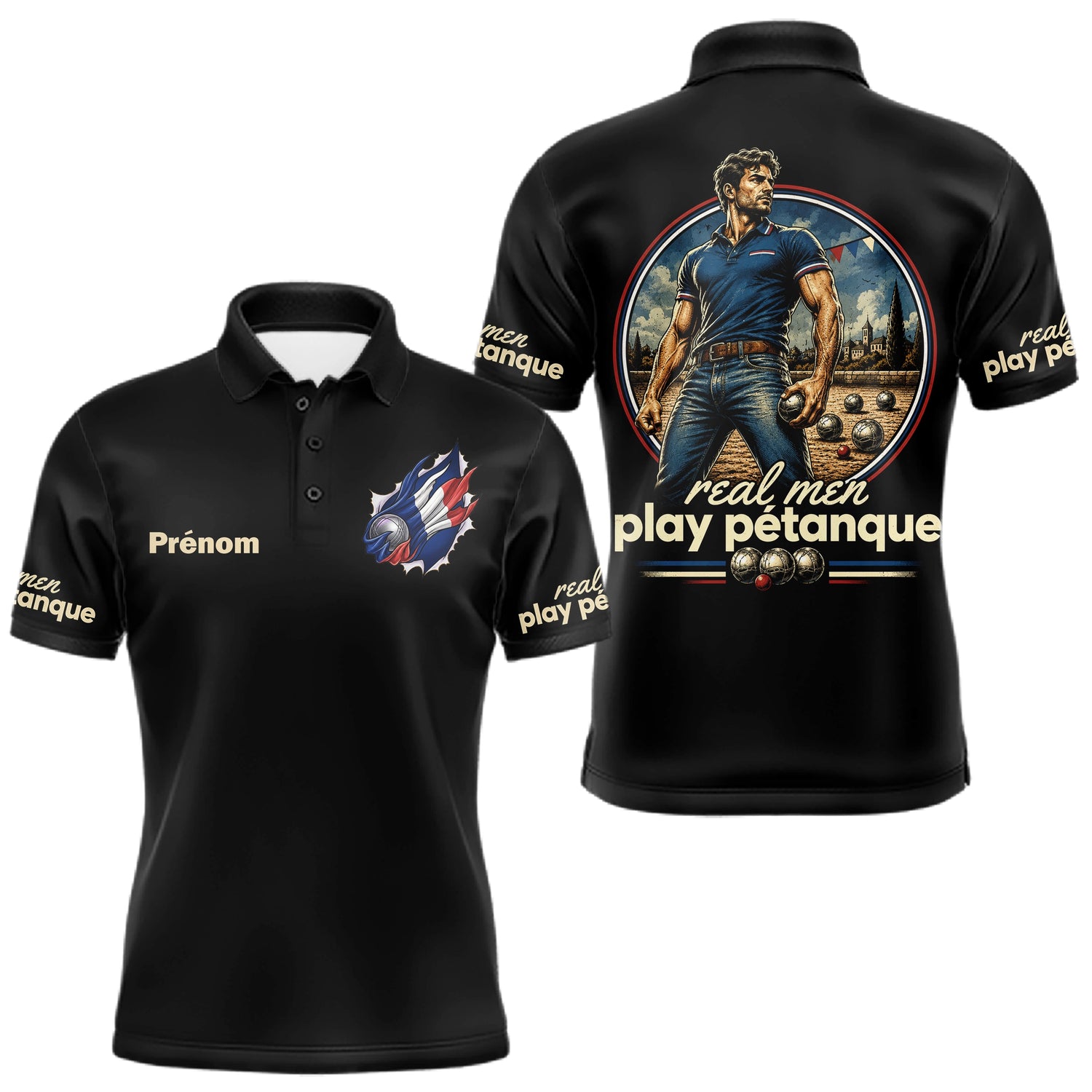 Polo Pétanque Humour - Homme Femme Noir Personnalisé - Polo Homme