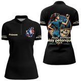 Polo Pétanque Humour - Homme Femme Noir Personnalisé - Polo Zippé Femme