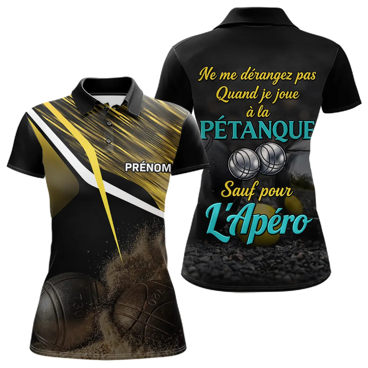 Polo Pétanque Humour Noir & Jaune - "Ne Me Dérange Pas" Personnalisé - Polo Femme