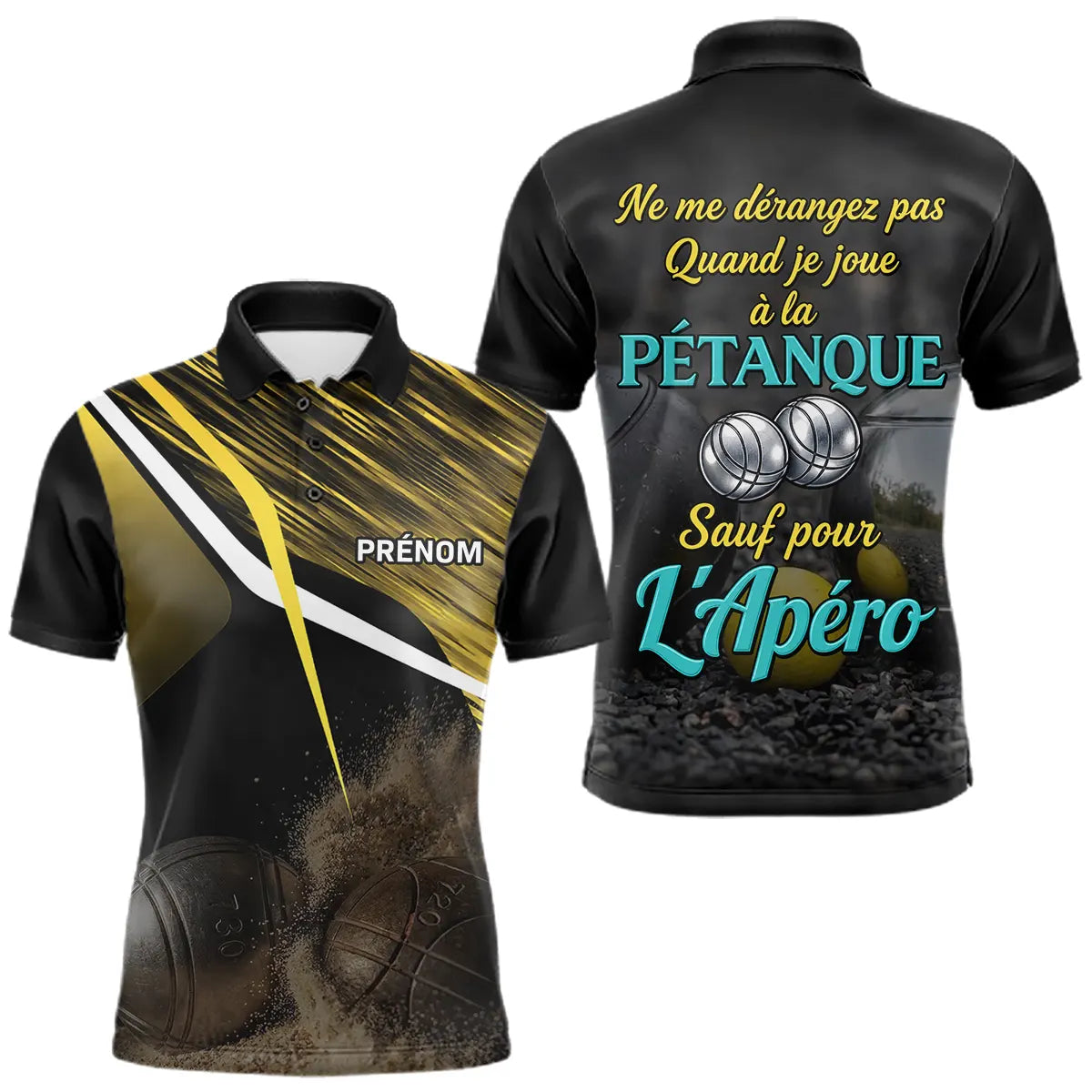 Polo Pétanque Humour Noir & Jaune - "Ne Me Dérange Pas" Personnalisé - Polo Homme