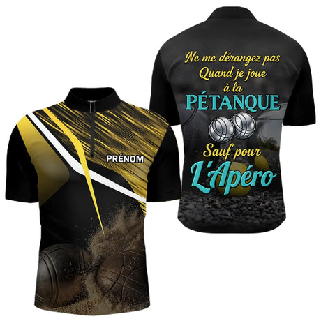 Polo Pétanque Humour Noir & Jaune - "Ne Me Dérange Pas" Personnalisé - Polo Zippé Homme