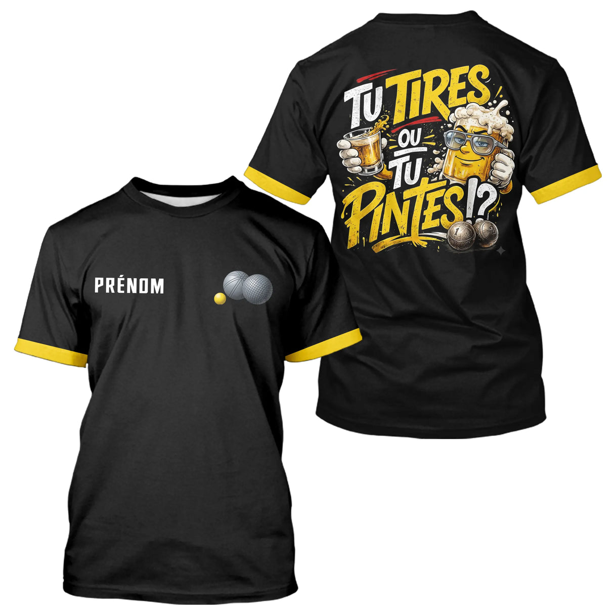 Polo Pétanque Humour Noir & Jaune - Tu Tires Ou Tu Pintes - T-Shirt Homme