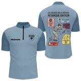 Polo Pétanque Humour Personnalisé - Bleu Gris - Polo Zippé Homme