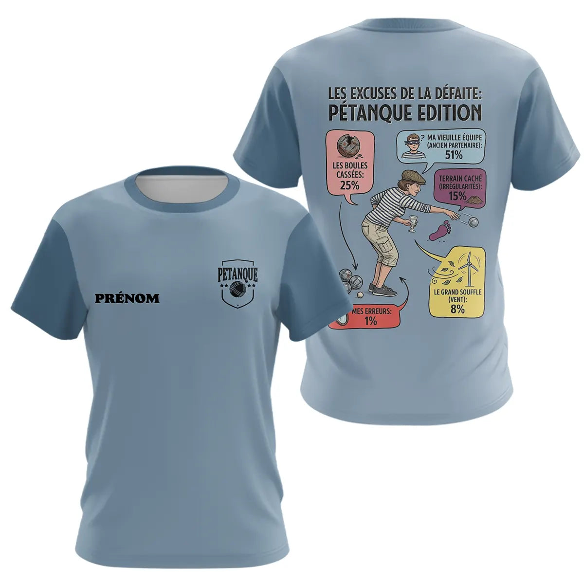 Polo Pétanque Humour Personnalisé - Bleu Gris - T-Shirt Femme