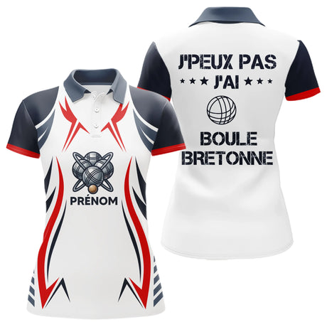 Polo Pétanque Humour Personnalisé - Boule Bleu Blanc Rouge Bretonne - Polo Femme