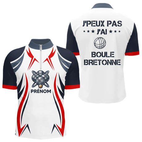 Polo Pétanque Humour Personnalisé - Boule Bleu Blanc Rouge Bretonne - Polo Zippé Homme