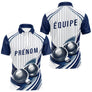 Polo Pétanque Impression Boules & Prénom - Bleu Et Blanc - Polo Homme