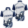 Polo Pétanque Impression Boules & Prénom - Bleu Et Blanc - Polo Homme