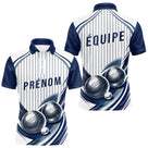 Polo Pétanque Impression Boules & Prénom - Bleu Et Blanc - Polo Homme