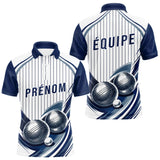 Polo Pétanque Impression Boules & Prénom - Bleu Et Blanc - Polo Homme