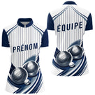 Polo Pétanque Impression Boules & Prénom - Bleu Et Blanc - Polo Zippé Femme
