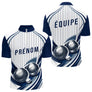 Polo Pétanque Impression Boules & Prénom - Bleu Et Blanc - Polo Zippé Homme