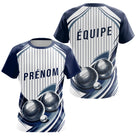 Polo Pétanque Impression Boules & Prénom - Bleu Et Blanc - T-Shirt Femme