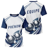 Polo Pétanque Impression Boules & Prénom - Bleu Et Blanc - T-Shirt Homme