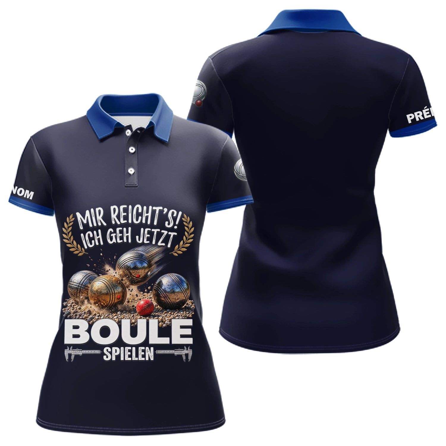 Polo Pétanque Imprimé 3D - Personnalisé Bleu Marine - Polo Femme