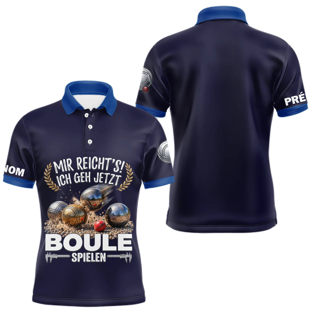 Polo Pétanque Imprimé 3D - Personnalisé Bleu Marine - Polo Homme